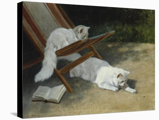 Two White Persian Cats with a Ladybird by a Deckchair, 19th Century-Arthur Heyer-Stretched Canvas