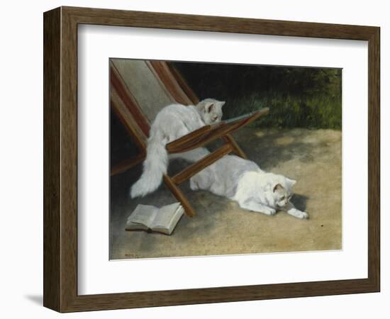 Two White Persian Cats with a Ladybird by a Deckchair, 19th Century-Arthur Heyer-Framed Giclee Print