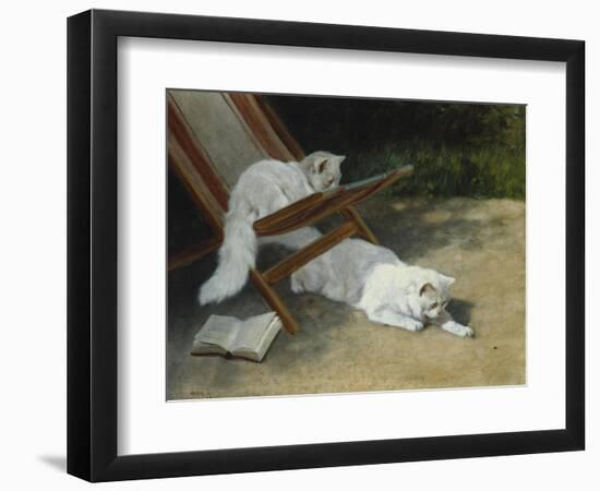 Two White Persian Cats with a Ladybird by a Deckchair, 19th Century-Arthur Heyer-Framed Giclee Print