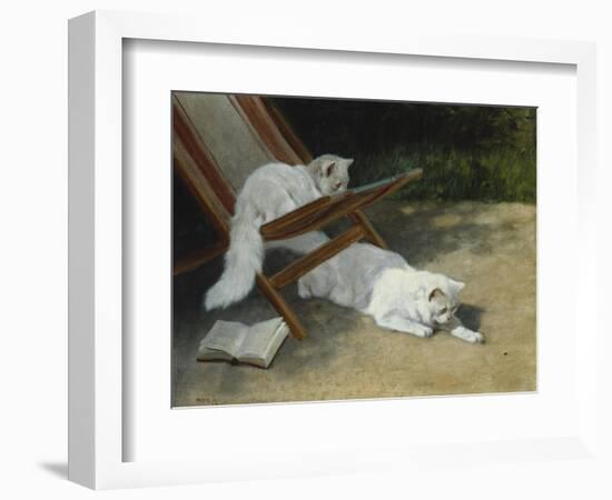 Two White Persian Cats with a Ladybird by a Deckchair, 19th Century-Arthur Heyer-Framed Giclee Print