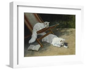 Two White Persian Cats with a Ladybird by a Deckchair, 19th Century-Arthur Heyer-Framed Giclee Print