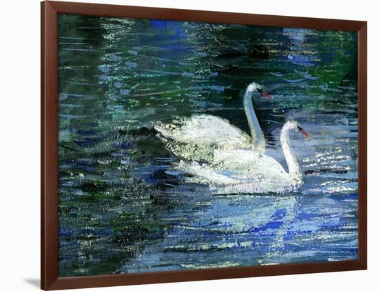 Two White Swans On Lake-balaikin2009-Framed Art Print