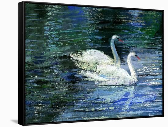 Two White Swans On Lake-balaikin2009-Framed Stretched Canvas