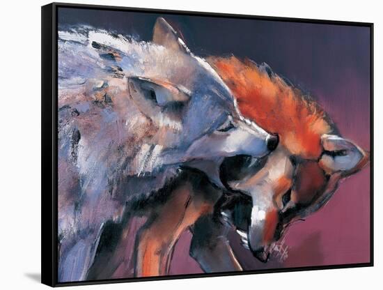 Two Wolves (Detail)-Mark Adlington-Framed Stretched Canvas