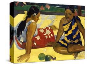 Two Woman of Tahiti. Parau Api (What's New?) 1892-Paul Gauguin-Stretched Canvas