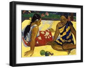 Two Woman of Tahiti. Parau Api (What's New?) 1892-Paul Gauguin-Framed Giclee Print