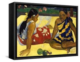 Two Woman of Tahiti. Parau Api (What's New?) 1892-Paul Gauguin-Framed Stretched Canvas