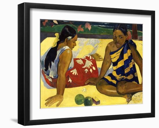 Two Woman of Tahiti. Parau Api (What's New?) 1892-Paul Gauguin-Framed Premium Giclee Print