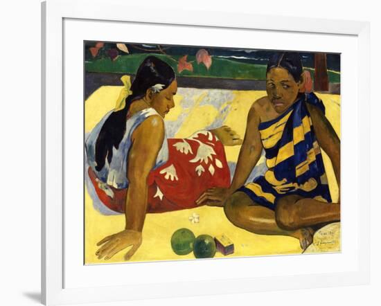 Two Woman of Tahiti. Parau Api (What's New?) 1892-Paul Gauguin-Framed Giclee Print