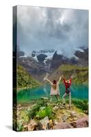 Two woman trekking Humantay Lake, Cusco, Peru, South America-Laura Grier-Stretched Canvas