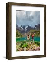 Two woman trekking Humantay Lake, Cusco, Peru, South America-Laura Grier-Framed Photographic Print