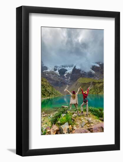 Two woman trekking Humantay Lake, Cusco, Peru, South America-Laura Grier-Framed Photographic Print