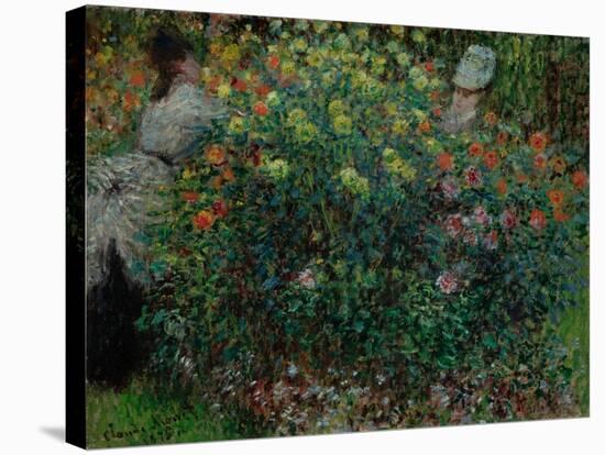 Two Women among the Flowers, 1875-Claude Monet-Stretched Canvas