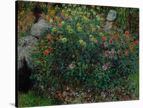 Two Women among the Flowers, 1875-Claude Monet-Stretched Canvas