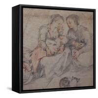 Two Women and a Baby with a Cat chalk-Francesco Vanni-Framed Stretched Canvas