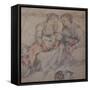 Two Women and a Baby with a Cat chalk-Francesco Vanni-Framed Stretched Canvas