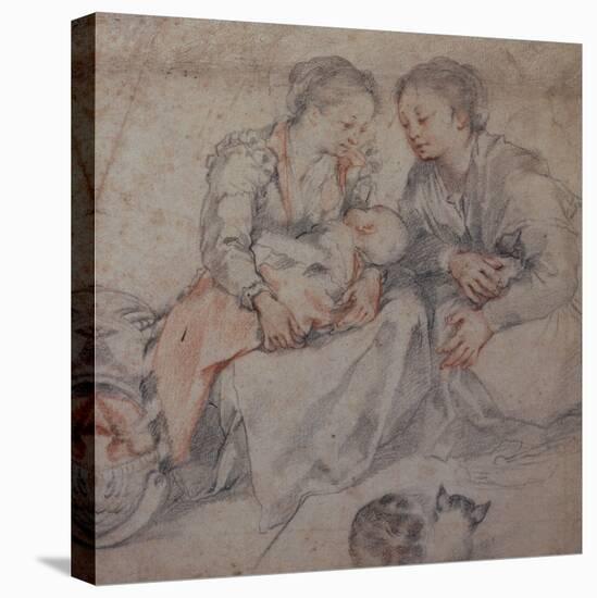 Two Women and a Baby with a Cat chalk-Francesco Vanni-Stretched Canvas