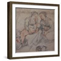 Two Women and a Baby with a Cat chalk-Francesco Vanni-Framed Giclee Print