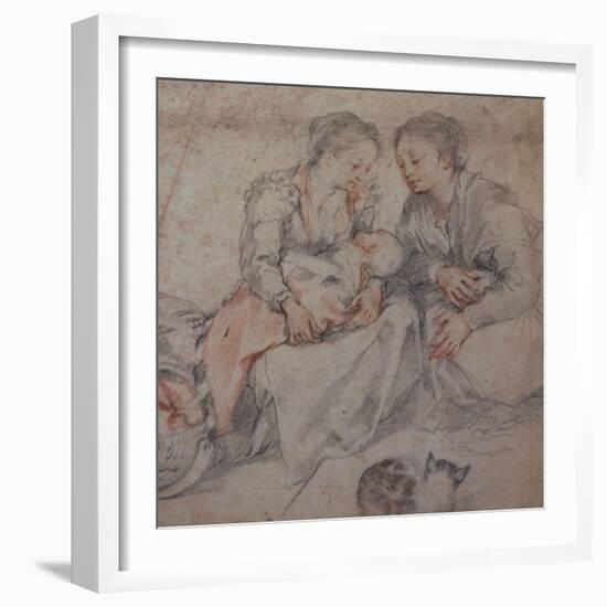 Two Women and a Baby with a Cat chalk-Francesco Vanni-Framed Giclee Print