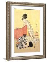 Two Women and a Cat-Kitagawa Utamaro-Framed Art Print