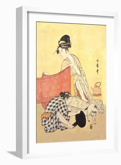 Two Women and a Cat-Kitagawa Utamaro-Framed Art Print