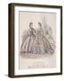 Two Women and a Child Playing with a Parrot Model the Latest Fashions, 1864-null-Framed Giclee Print