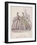 Two Women and a Child Playing with a Parrot Model the Latest Fashions, 1864-null-Framed Giclee Print