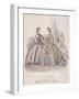 Two Women and a Child Playing with a Parrot Model the Latest Fashions, 1864-null-Framed Giclee Print