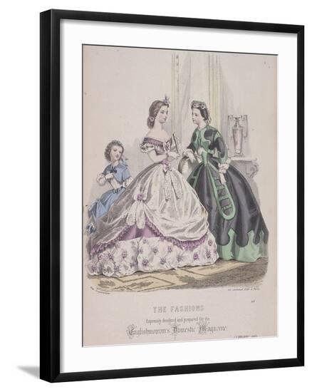 Two Women and a Child Wearing the Latest Fashions, 1864--Framed Giclee Print