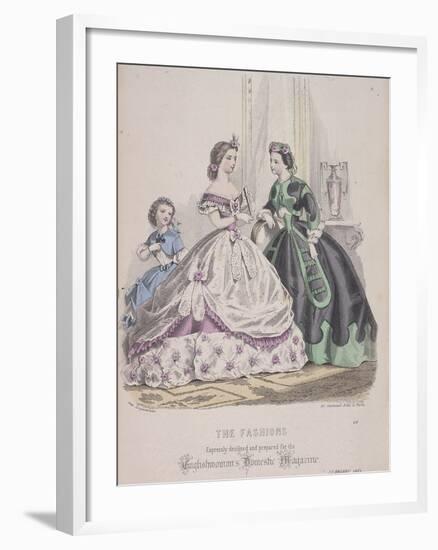 Two Women and a Child Wearing the Latest Fashions, 1864-null-Framed Giclee Print