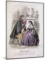 Two Women and a Child Wearing the Latest Fashions in a Garden Setting, 1858-null-Mounted Giclee Print