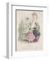 Two Women and a Child Wearing the Latest Fashions in a Garden Setting,1858-null-Framed Giclee Print