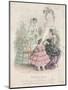 Two Women and a Child Wearing the Latest Fashions in a Garden Setting,1858-null-Mounted Giclee Print