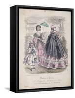 Two Women and a Child Wearing the Latest Fashions in a Garden Setting, 1858-null-Framed Stretched Canvas