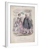 Two Women and a Child Wearing the Latest Fashions in a Garden Setting, 1858-null-Framed Giclee Print