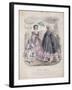 Two Women and a Child Wearing the Latest Fashions in a Garden Setting, 1858-null-Framed Giclee Print