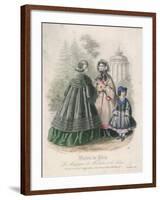 Two Women and a Child Wearing the Latest Fashions in a Garden Setting, 1860-null-Framed Giclee Print