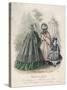 Two Women and a Child Wearing the Latest Fashions in a Garden Setting, 1860-null-Stretched Canvas