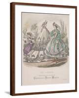 Two Women and a Child with a Butterfly Net Model the Latest Fashions, 1864-null-Framed Giclee Print