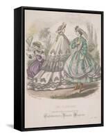 Two Women and a Child with a Butterfly Net Model the Latest Fashions, 1864-null-Framed Stretched Canvas