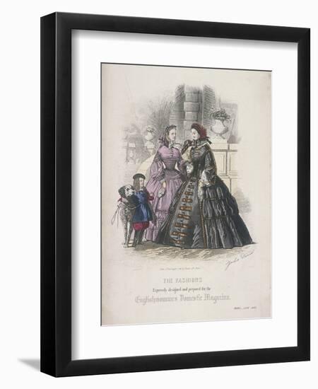 Two Women and a Child with a Dog Wearing the Latest Fashions, 1860-Jules David-Framed Giclee Print