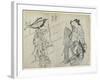 Two Women and a Man as Mitate of the Aoi's Story from the Tale of Genji, Early 18th Century-Okumura Masanobu-Framed Giclee Print