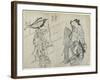 Two Women and a Man as Mitate of the Aoi's Story from the Tale of Genji, Early 18th Century-Okumura Masanobu-Framed Giclee Print