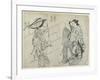 Two Women and a Man as Mitate of the Aoi's Story from the Tale of Genji, Early 18th Century-Okumura Masanobu-Framed Giclee Print