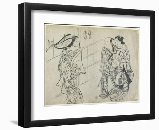 Two Women and a Man as Mitate of the Aoi's Story from the Tale of Genji, Early 18th Century-Okumura Masanobu-Framed Giclee Print