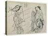 Two Women and a Man as Mitate of the Aoi's Story from the Tale of Genji, Early 18th Century-Okumura Masanobu-Stretched Canvas
