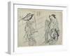 Two Women and a Man as Mitate of the Aoi's Story from the Tale of Genji, Early 18th Century-Okumura Masanobu-Framed Giclee Print