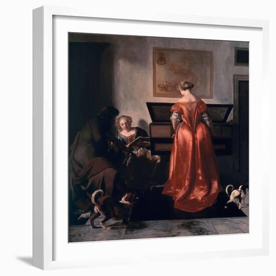 Two Women and a Man Making Music, 1675-80-Jacob Ochtervelt-Framed Giclee Print