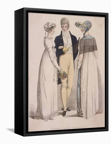 Two Women and a Man Wearing Evening Dress, 1808-W Read-Framed Stretched Canvas