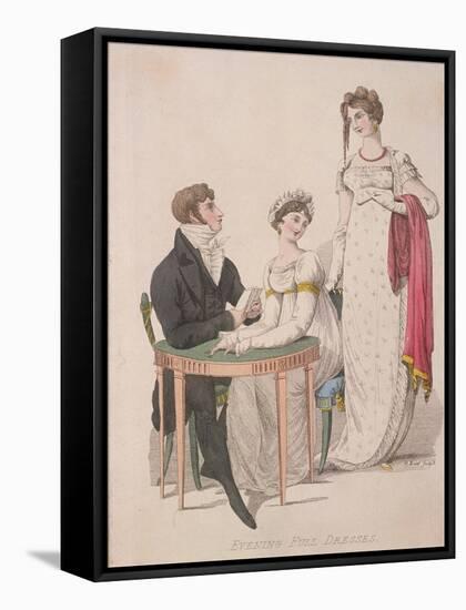 Two Women and a Man Wearing Full Evening Dress, C1810-W Read-Framed Stretched Canvas